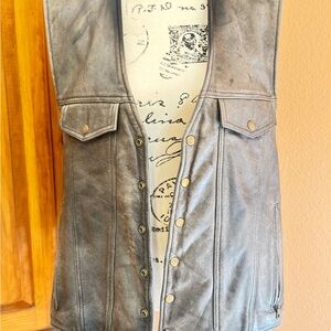 Vintage Gray Leather Snap-Front Vest
